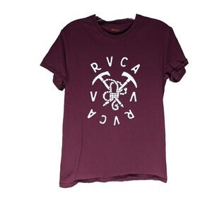 RVCA Mens Small Red Short Sleeve T Shirt Logo Graphic Tee Surf Skate Beach‎